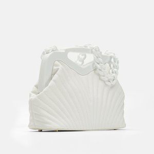 Chic White Faux Leather Pleated Triangle Crossbody Bag